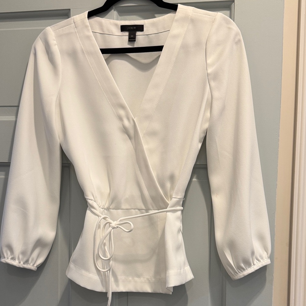 J. Crew Cream Wrap Tie-Waist Blouse